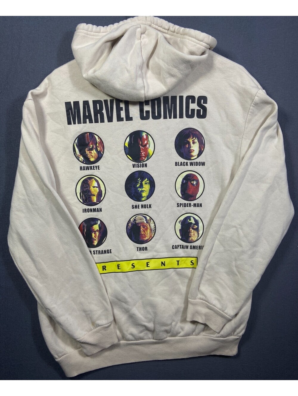 Marvel Comics Unisex Hoodie Cream IRONMAN THOR SHE HULK SPIDER-MAN SZ Large